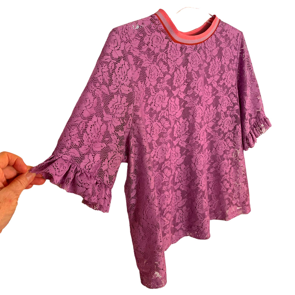 ASOS Maternity Lilac Lace Ruffle Sleeve Stripe Tipping T-Shirt Size 18 - Picture 8 of 13